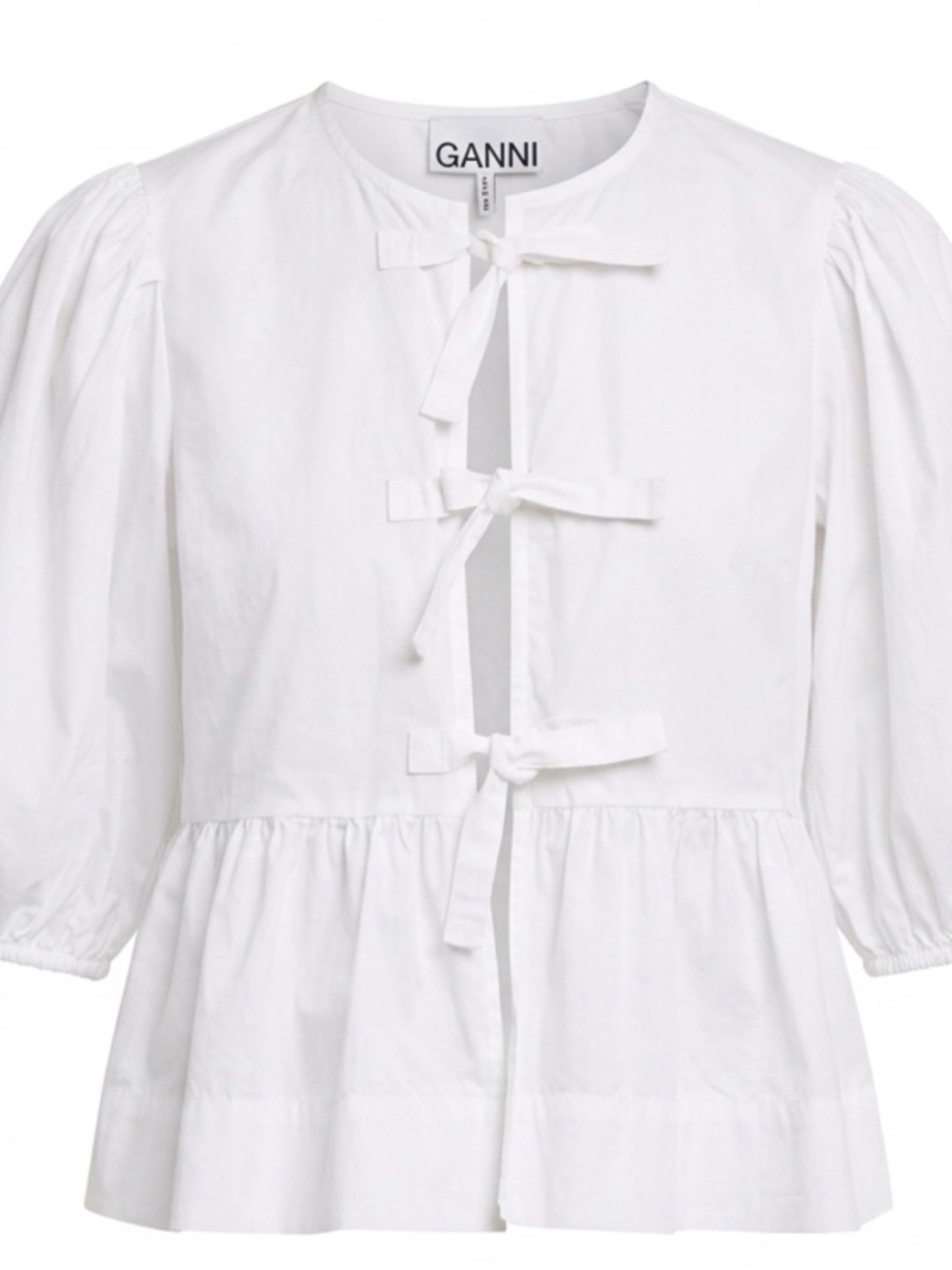Ganni White Tie-Front Peplum Blouse